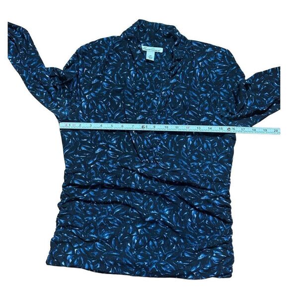 Kenneth Cole blue black ruched blouse sz PM - Picture 4 of 8